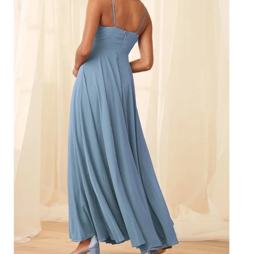 Lulus All About Love Slate Blue Maxi Dress Size Small NWOT